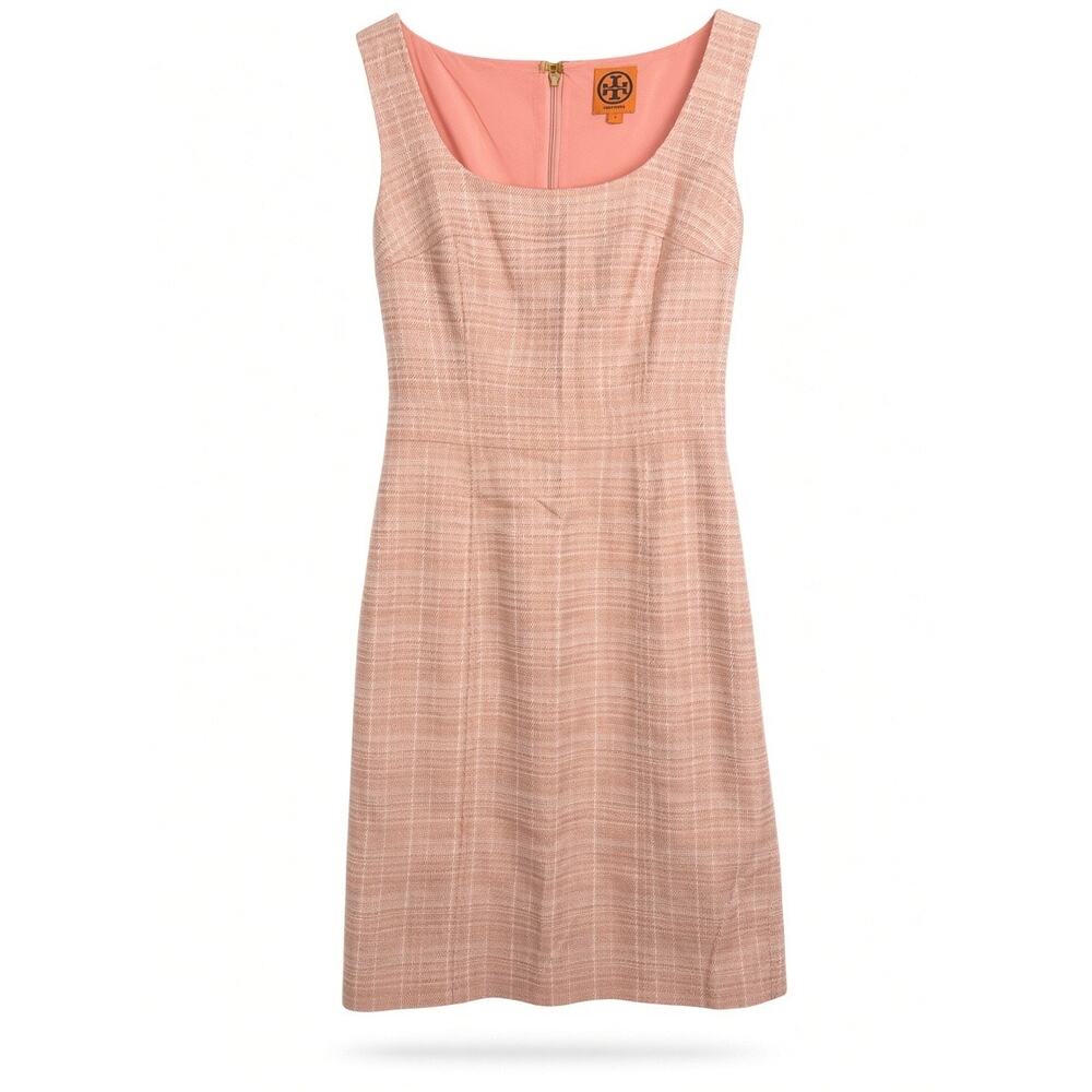 Tory Burch Sleeveless Pink Cream Plaid Sheath Dress - Size 0 - Picture 3 of 8